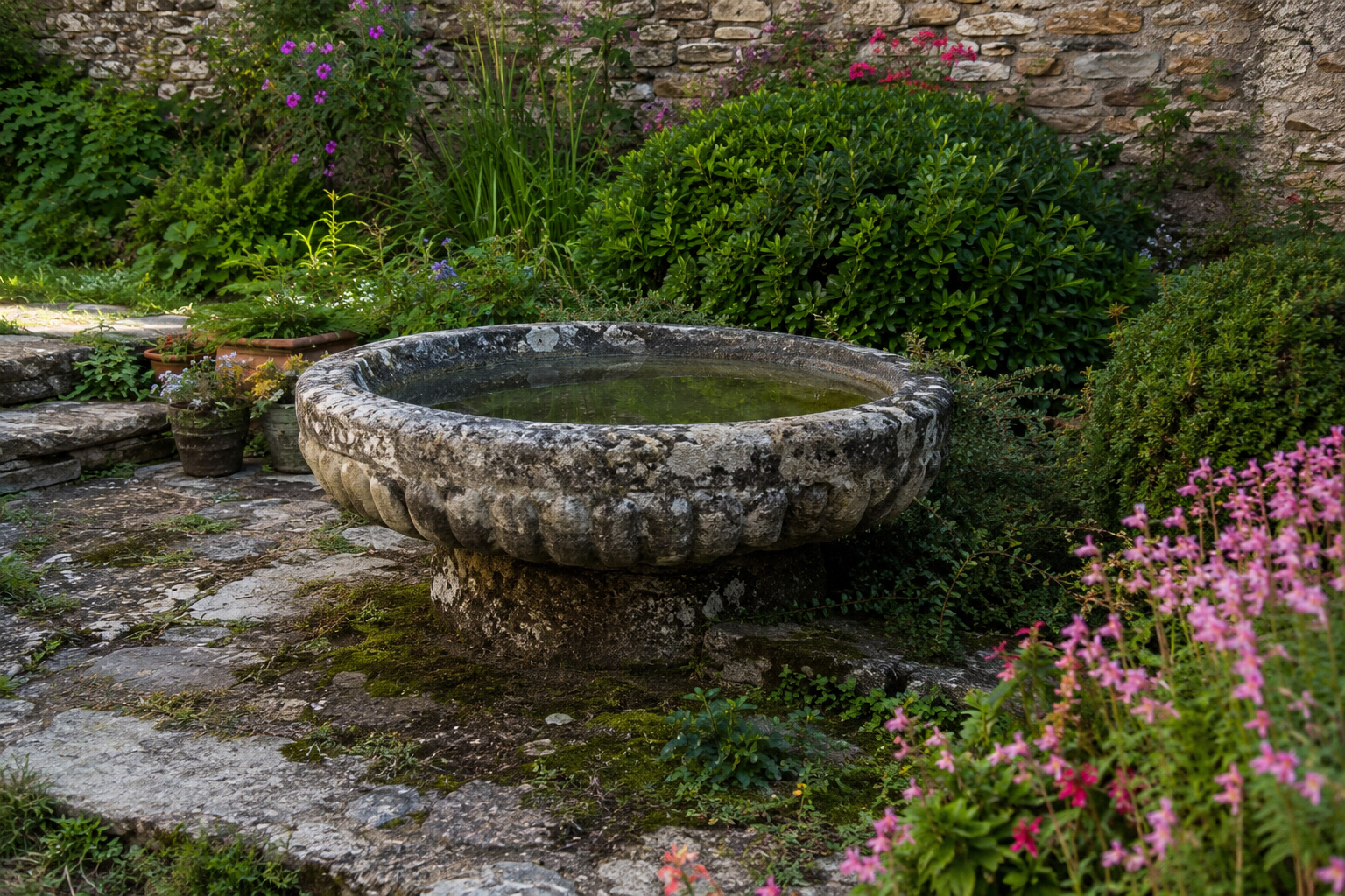 Bassin ancien en pierre au jardin : prix, choix, pose et entretien