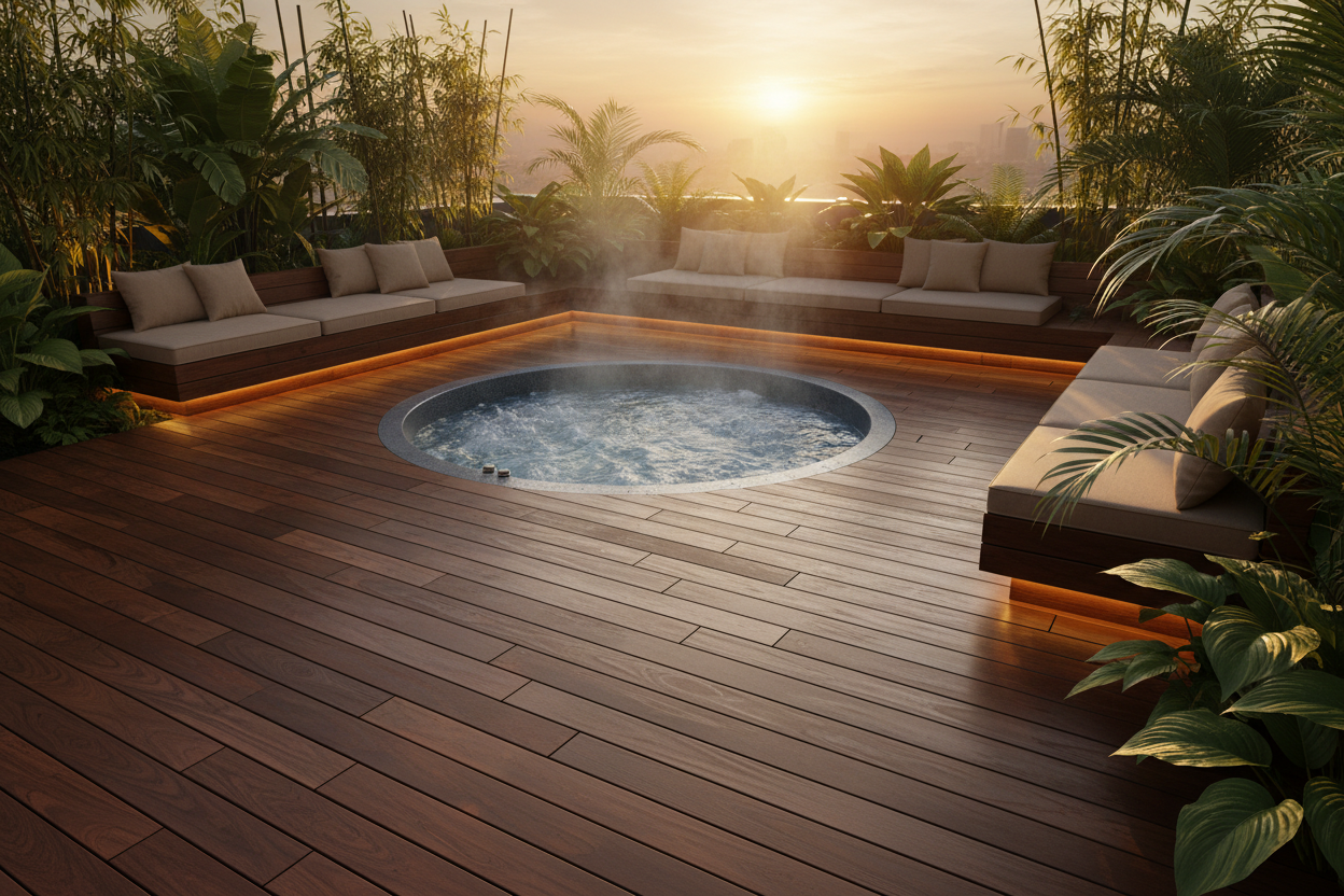 Terrasse en bois avec jacuzzi : bien concevoir un espace spa durable et sécurisé