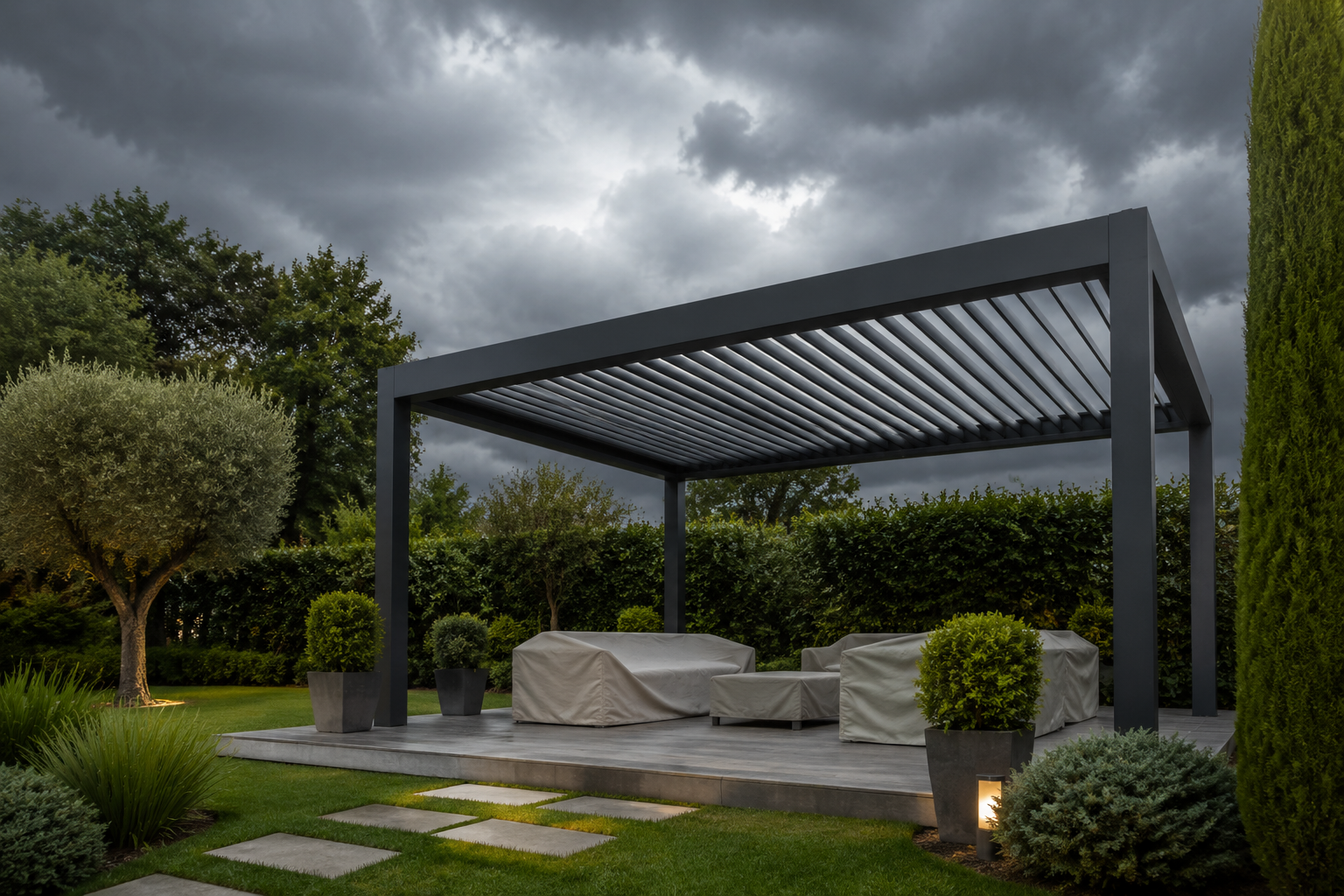 Pergola bioclimatique et tempête : les bons réflexes pour éviter les dégâts